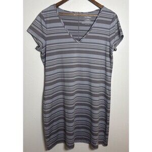 LL Bean TShirt Dress Brown Striped Pullover Casual Women's Size Large